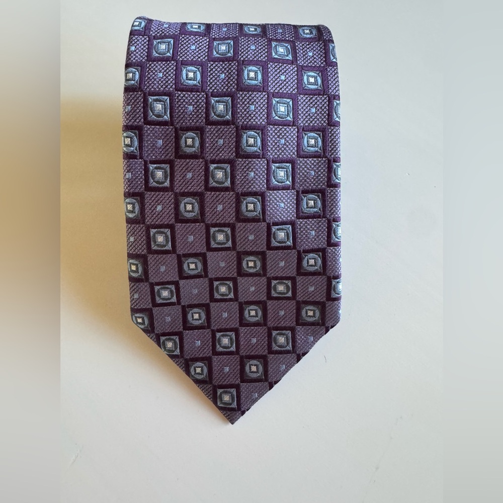 Daniel De‎ Fasson Studio 100% Silk Purple & Blue Geometric Men's Tie 60 inches